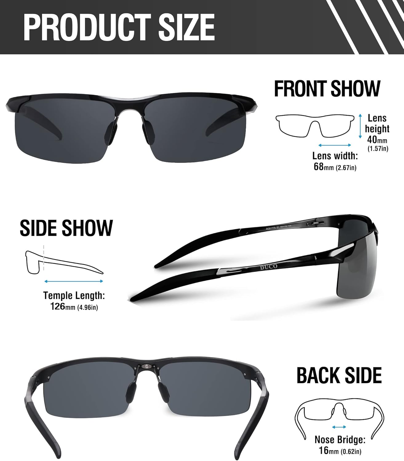 Detalle 2 de DUCO Herren Sportbrille Polarisierte Sonnenbrille 8177S mit UV400-Schutz und ultraleichtem Al‑Mg Rahmen