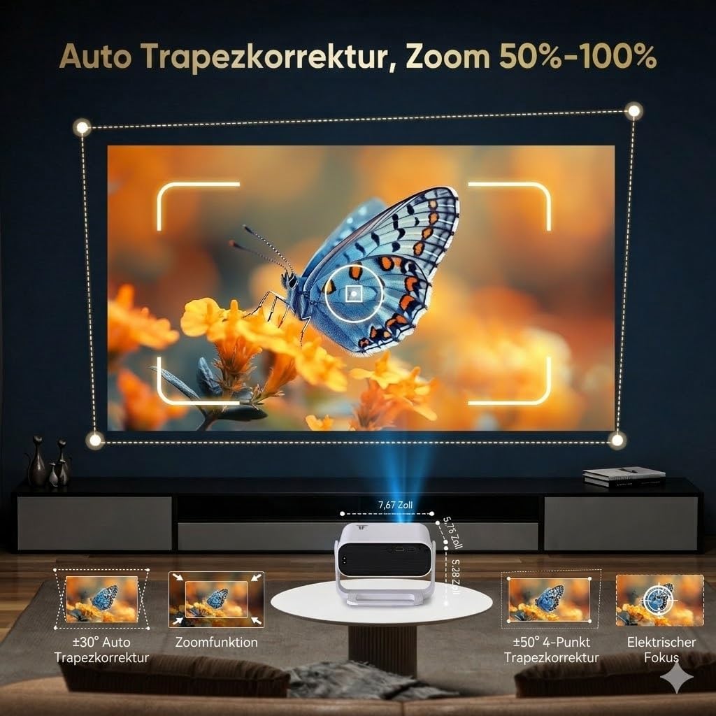 Thumbnail 5 de Wielio 2026 Upgrade Google TV Beamer GE211B – Mini-Projektor mit nativem 1080p, 4K-Decoding, 25.000 Lumen und 360°-Stativ