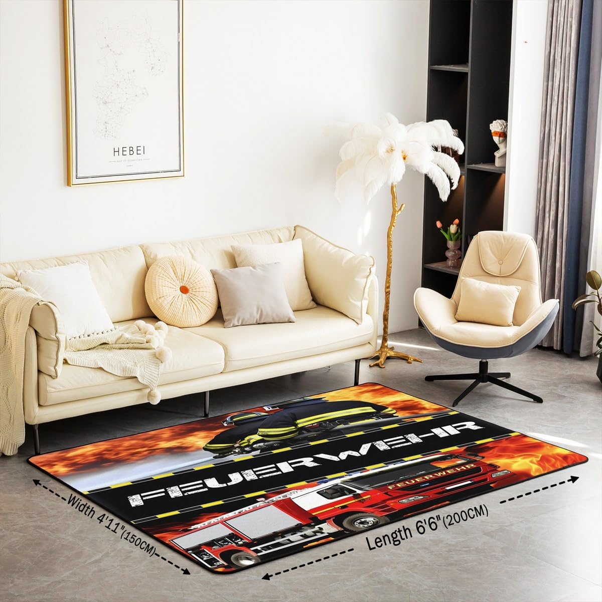 Detalle 2 de Homewish Feuerwehrmann Teppich 100x150 cm – Für Kinderzimmer, Wohnzimmer und Spielbereiche