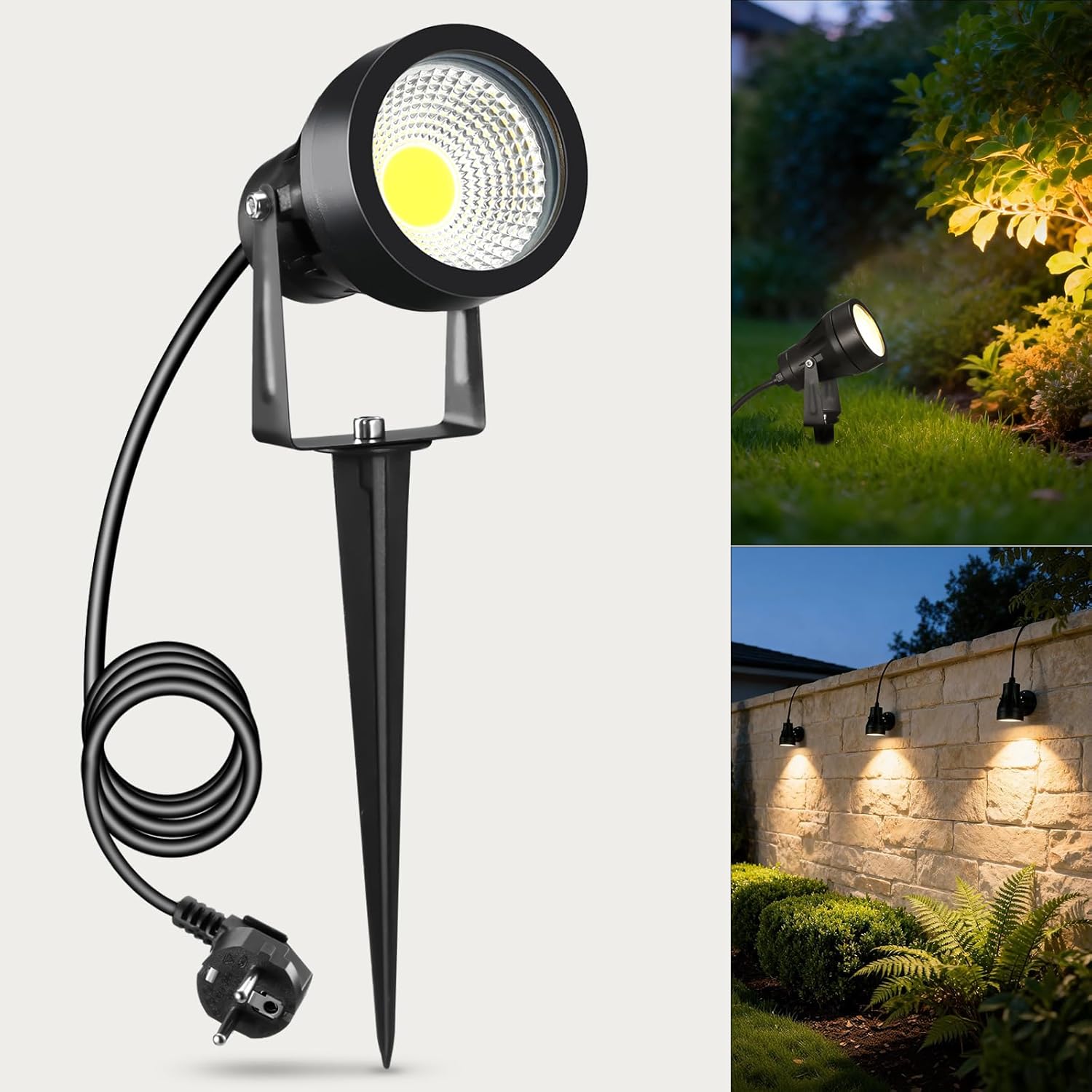 Detalle de Faretti da Giardino VivaLet con Picchetto di Alimentazione 7W 700 lm, IP65, 220V, LED COB 3000K, 2,5 m di Cavo