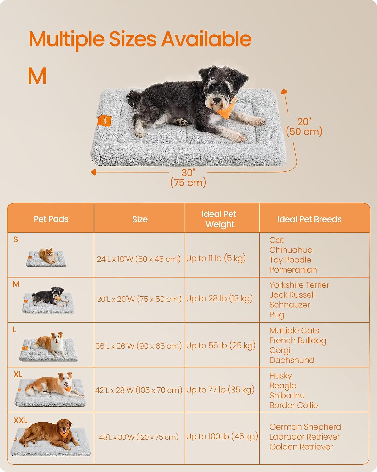 Thumbnail 5 de Feandrea Warm Dog Cat Bed: 75 x 50 cm Crate Mattress with Non-Slip Base