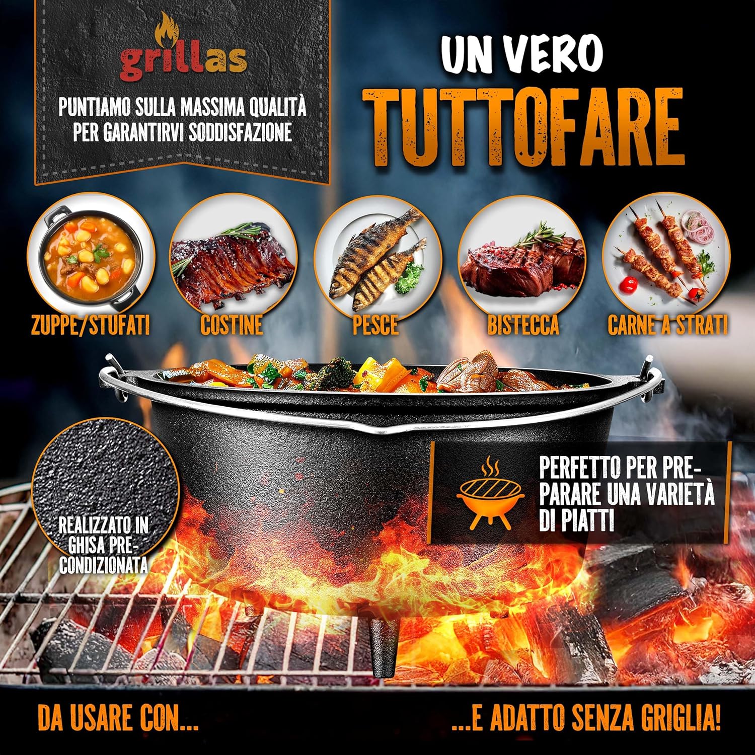 Detalle 2 de grillas Pentola Olandese in ghisa 🥘
