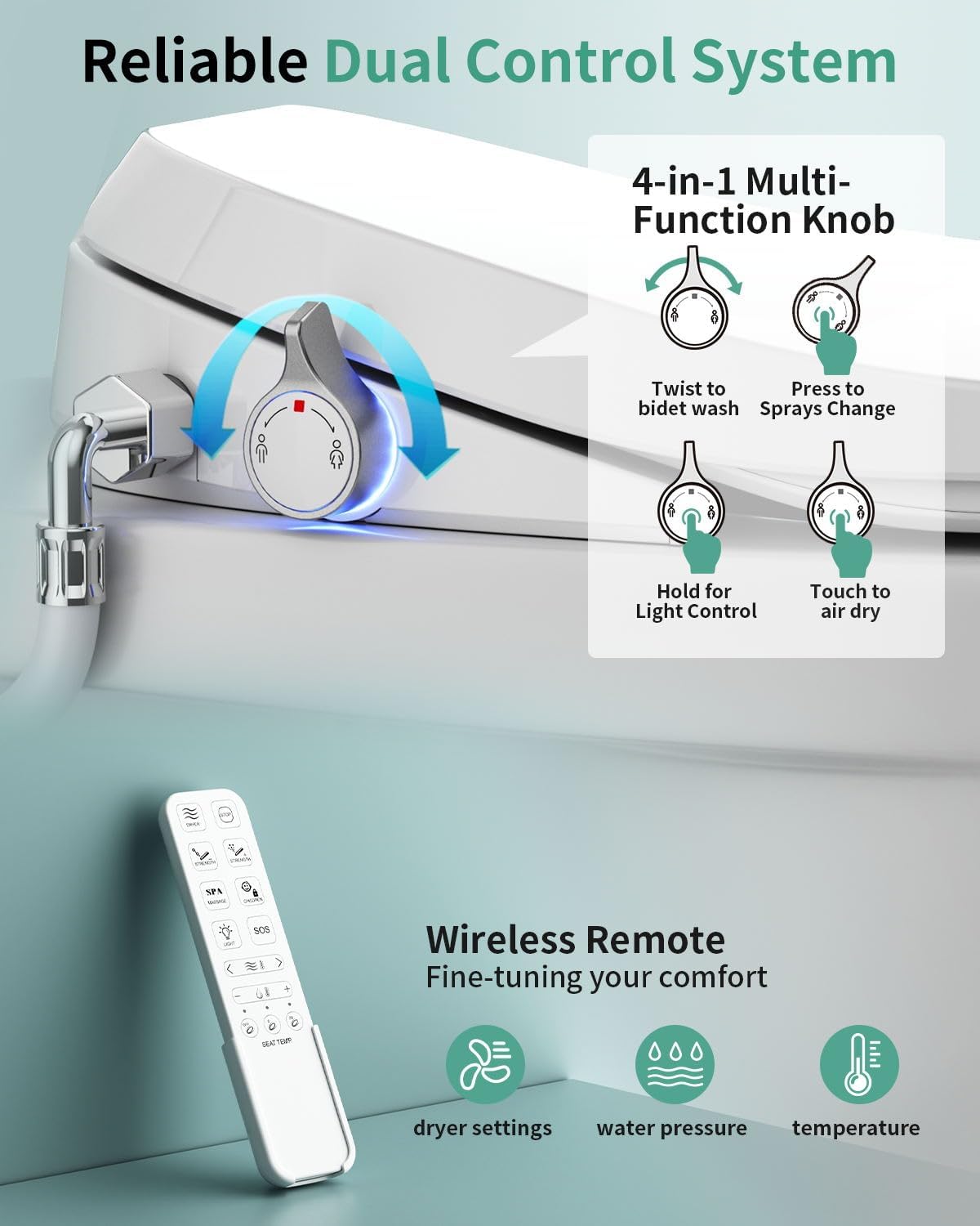 Detalle 2 de SR SUN RISE Electric Bidet Toilet Seat Elongated with Dual Nozzles, Heated Seat, Air Dryer, and Remote