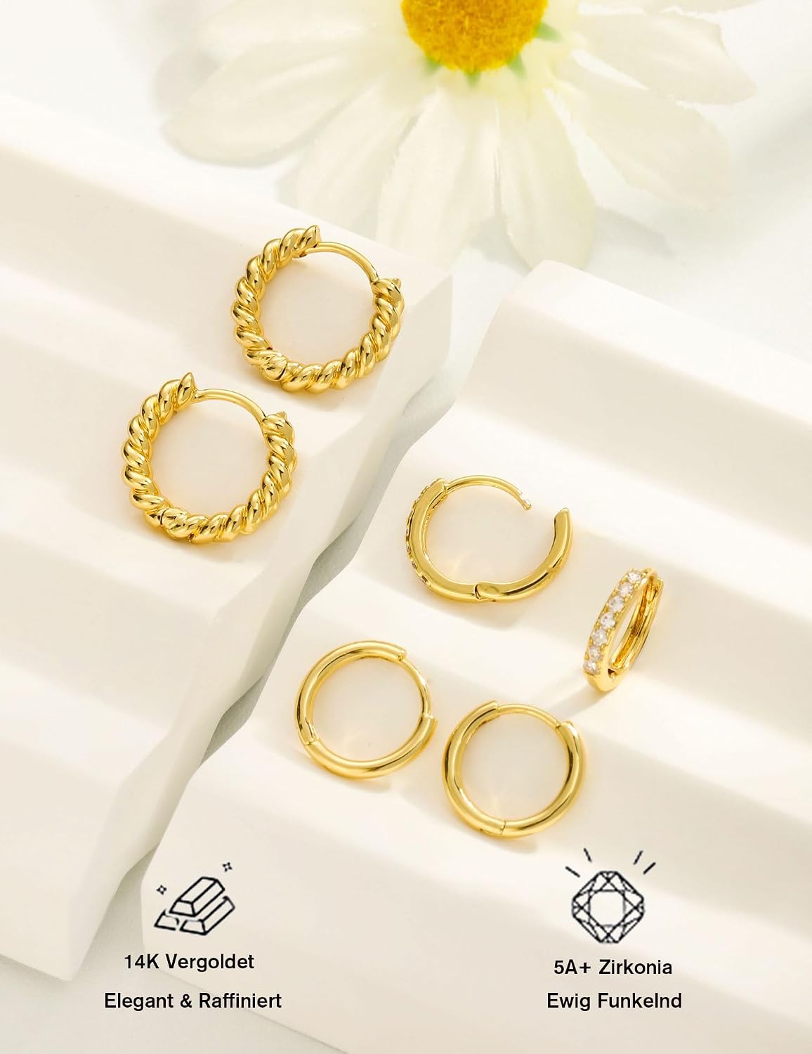 Detalle 2 de ZHESHY Gold Ohrringe Set 3 Paar