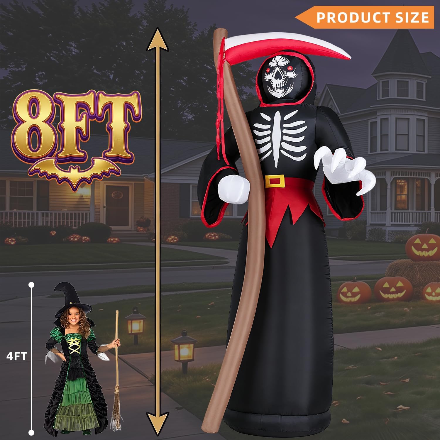 Detalle 2 de Kendane CA-117 8-Foot Inflatable Grim Reaper with Red LED Lights
