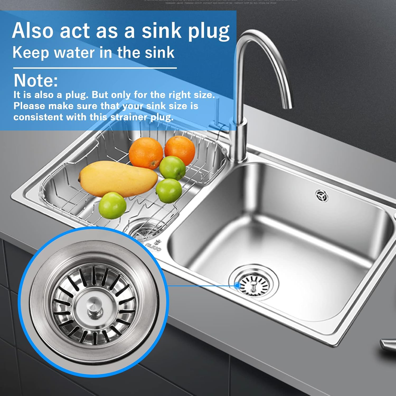 Thumbnail 3 de Stainless Steel Kitchen Sink Strainer Plug 82mm