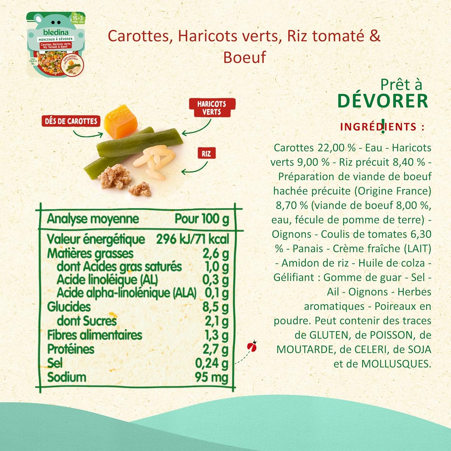 Detalle de Blédina Morceaux à Dévorer – Pack 10 assiettes pour bébé 15 mois+ (7 recettes)