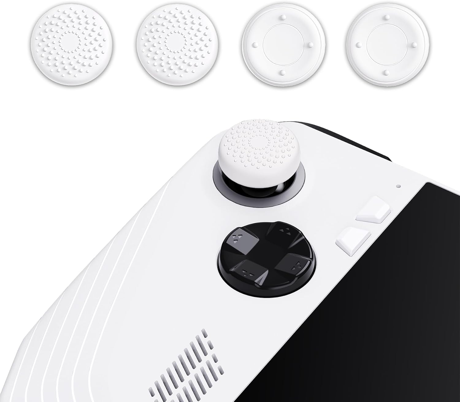 Detalle de PlayVital White Thumbsticks Grips Caps for ROG Ally – Raised Dots & Studded Design