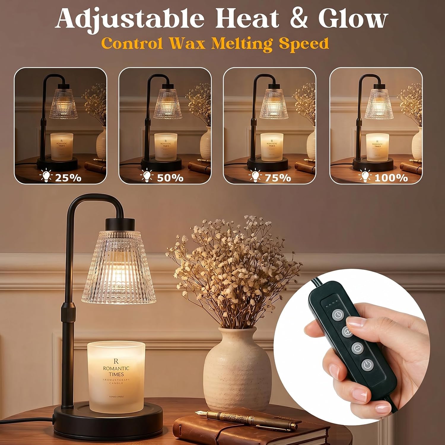 Thumbnail 4 de Candle Warmer Lamp with Timer and Dimmer – Height Adjustable, Flameless Wax Melt Burner for Large Jar Candles
