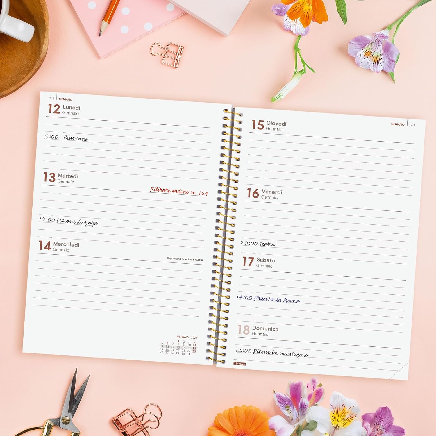 Detalle de Finocam Agenda Spirale 2026 settimanale 12 mesi 📓
