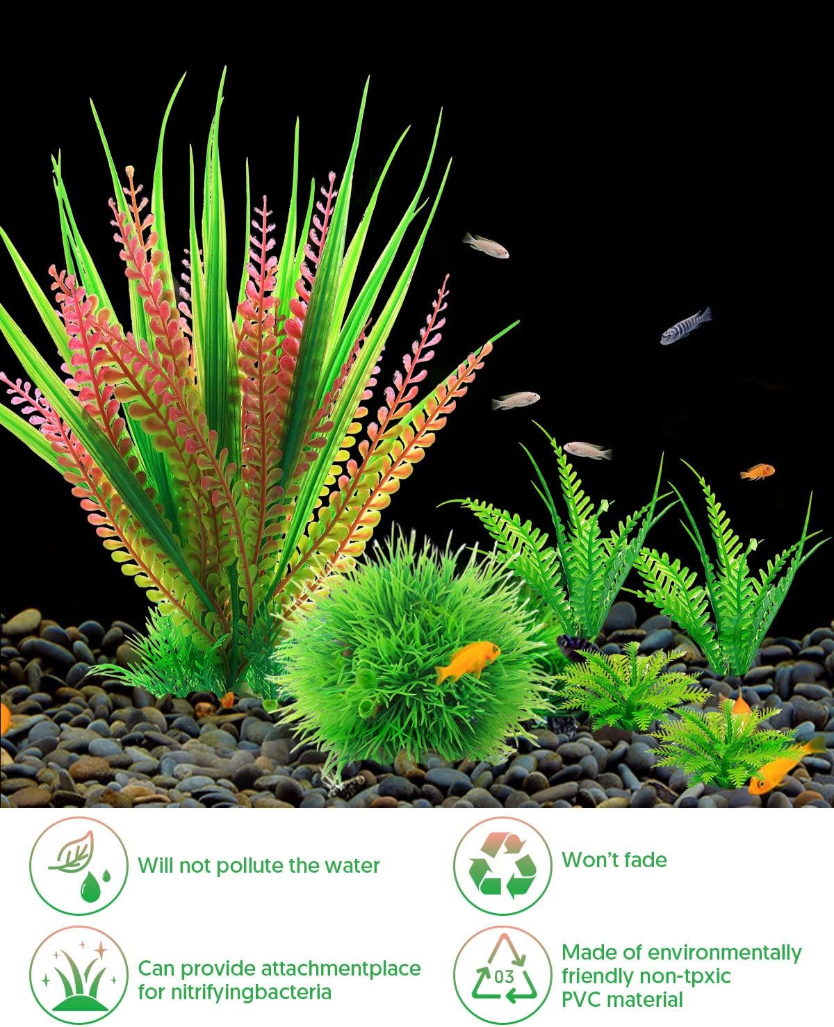 Thumbnail 2 de QZQ artificial fish tank plant decorations set (6 pieces) for aquarium greenery