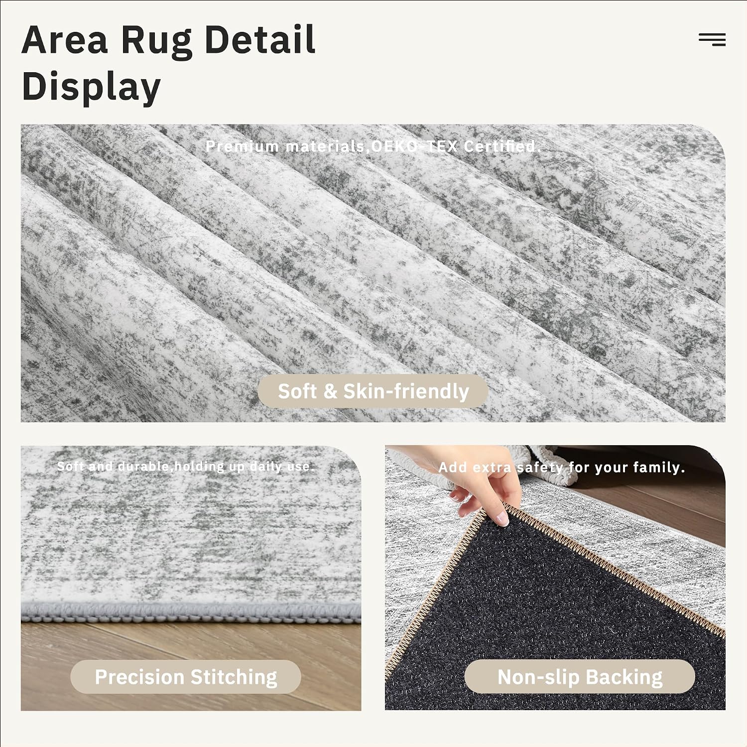 Thumbnail 4 de Soalmost Washable 8' x 10' Area Rug, Grey, Low-Pile, Non-Slip