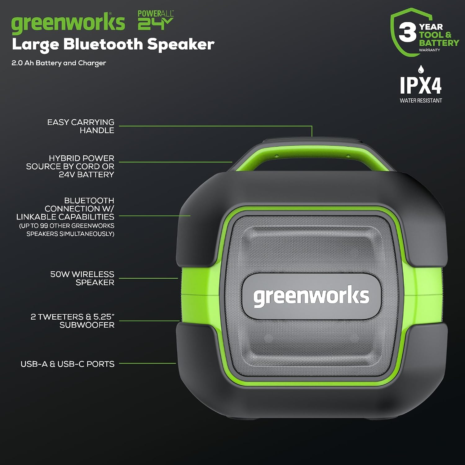 Detalle de Greenworks 24V Bluetooth Speaker