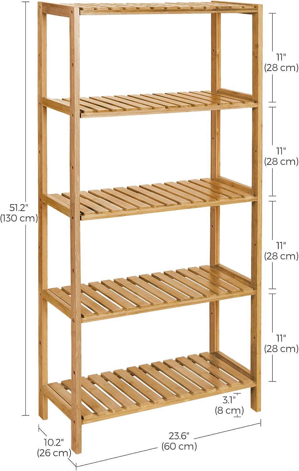 Detalle de SONGMICS BCB35Y Bamboo 5-Shelf Floor Storage Rack — Adjustable Heights in Natural Finish