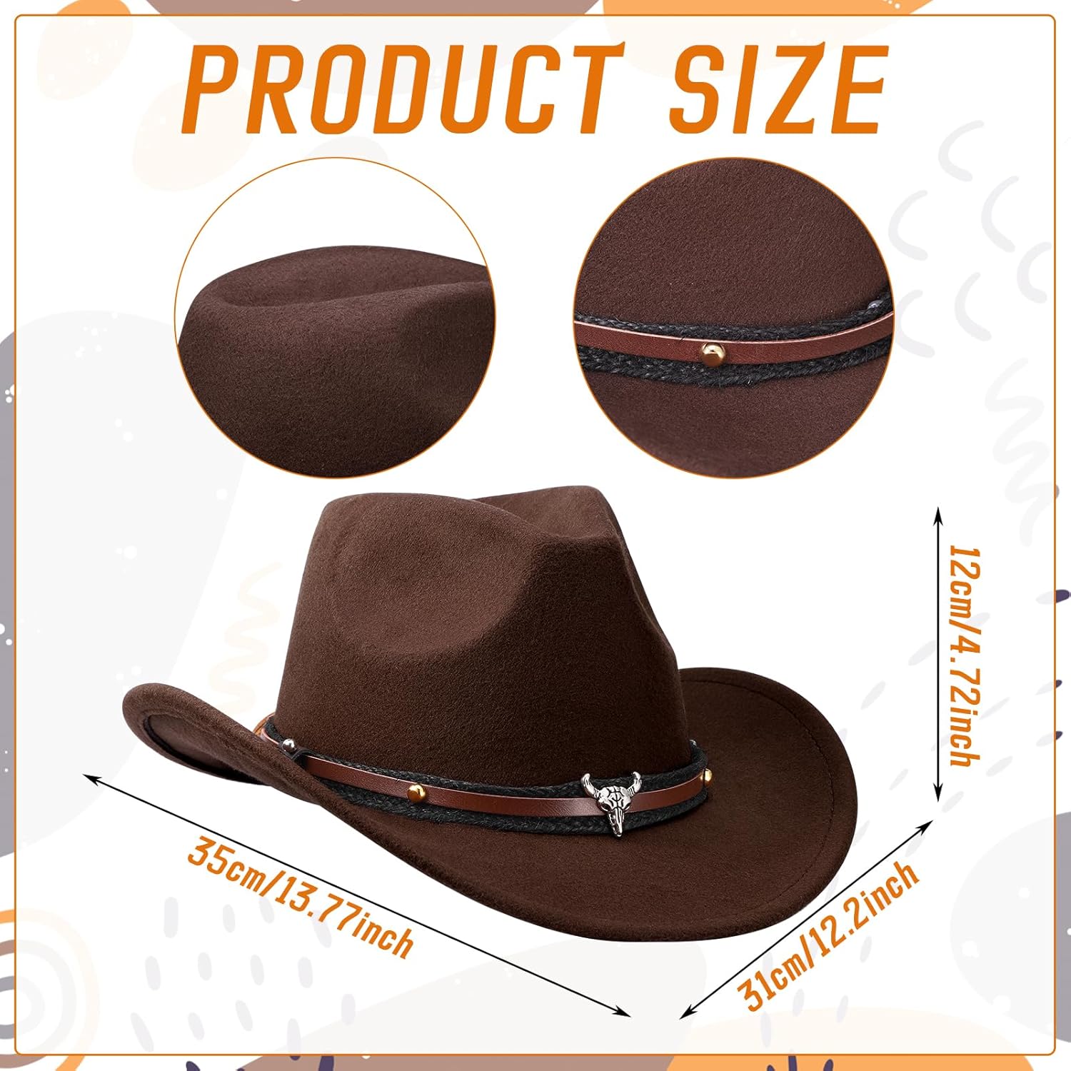 Thumbnail 1 de ViEinkaufen 2Pcs Cowboy Hats in Black & Brown with Bandana Scarves Western Hat Set