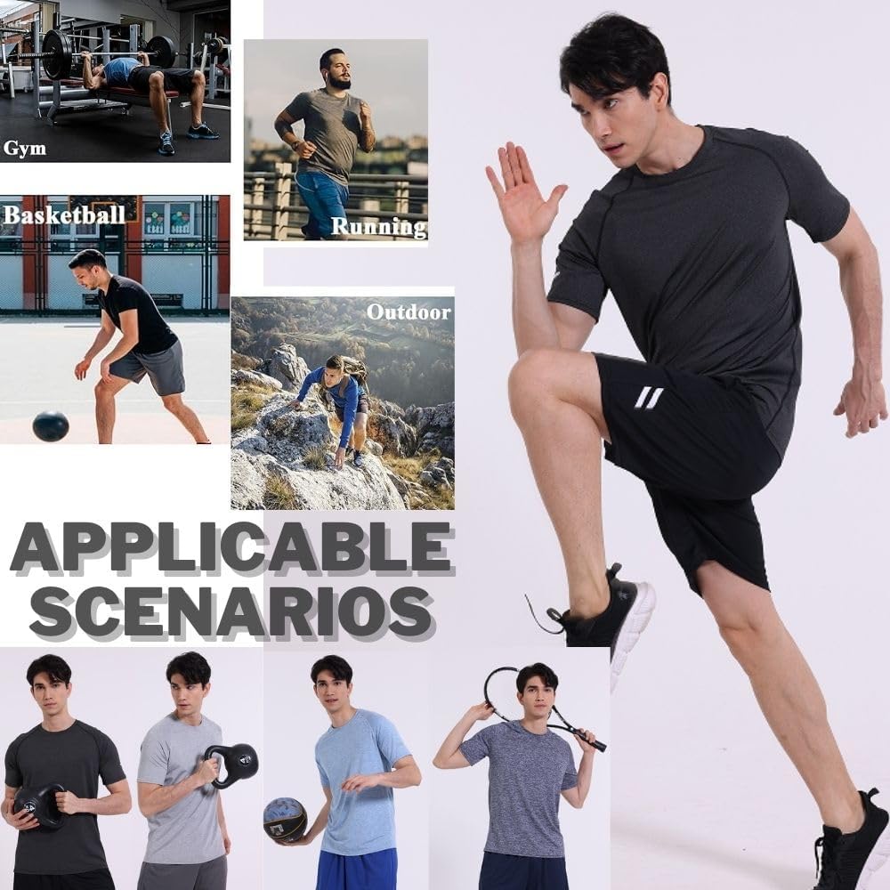 Detalle de fovdtaa Herren-T-Shirt, kurzärmlig, Rundhals – atmungsaktives Sportoberteil im 5er-Set