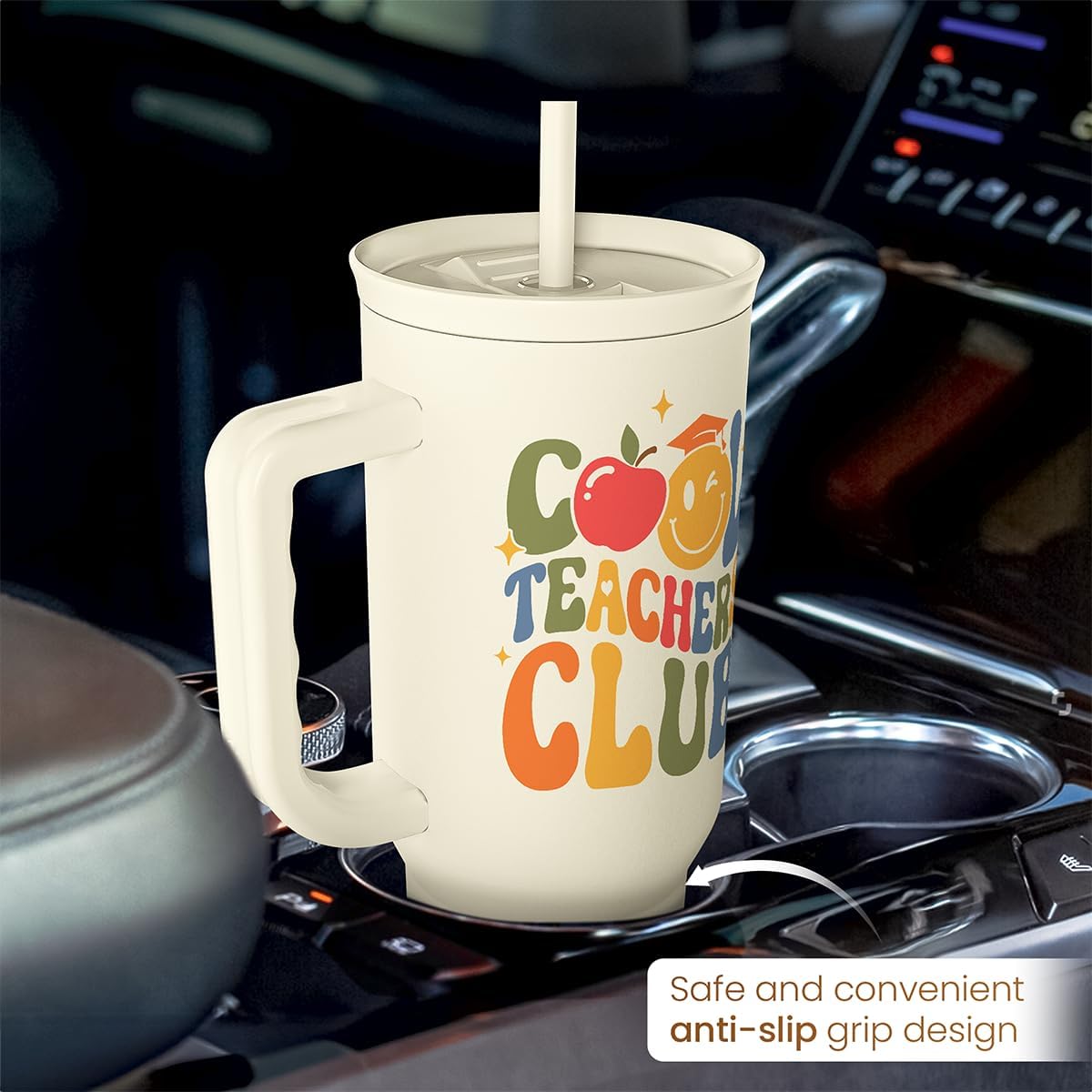 Detalle de Cool Teacher Club Tumbler 40oz Stainless Steel Insulated Coffee Travel Cup with Handle