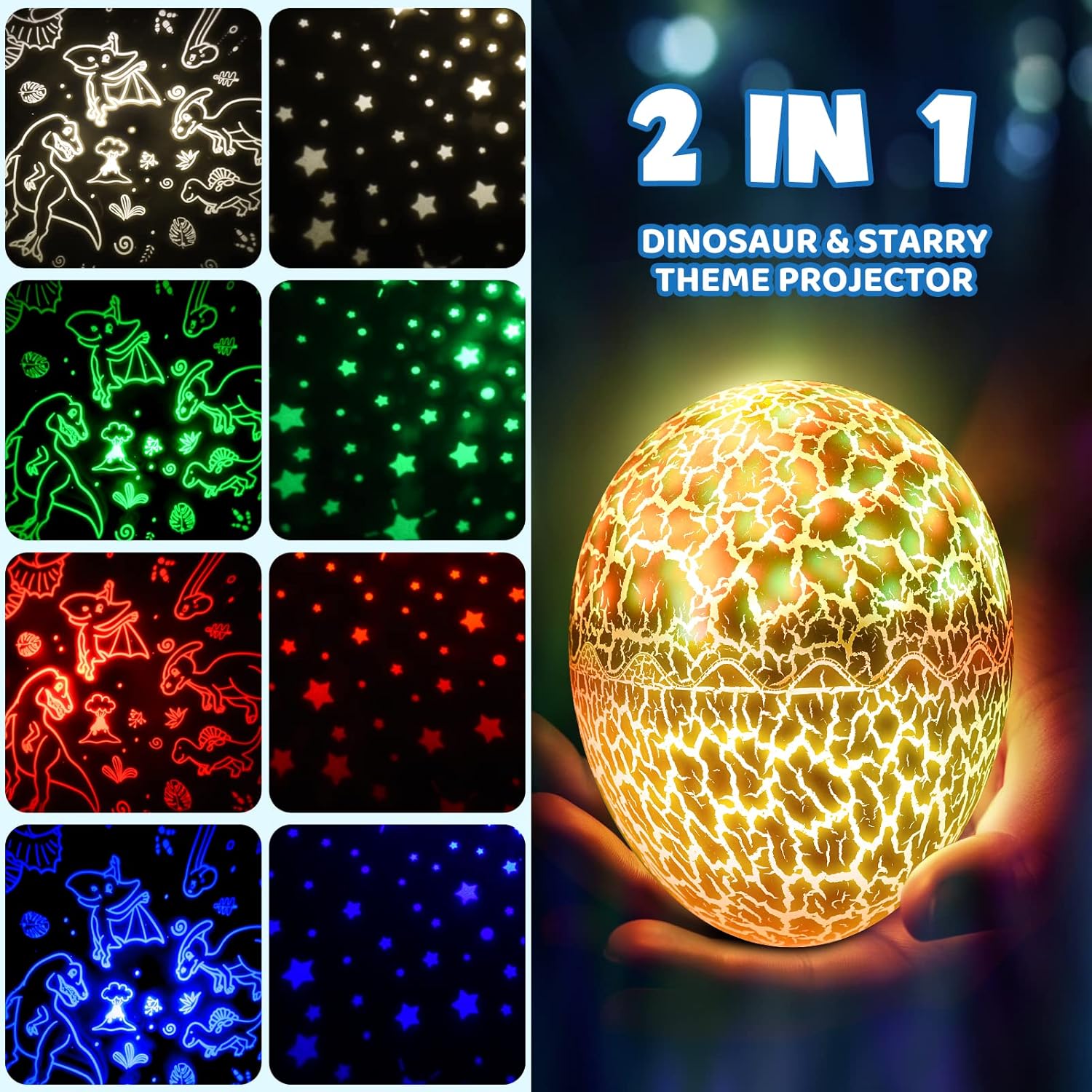 Detalle de Lampada Proiettore Dinosauri per Bambini – Luce Notturna 2 in 1 con Uovo di Dinosauro