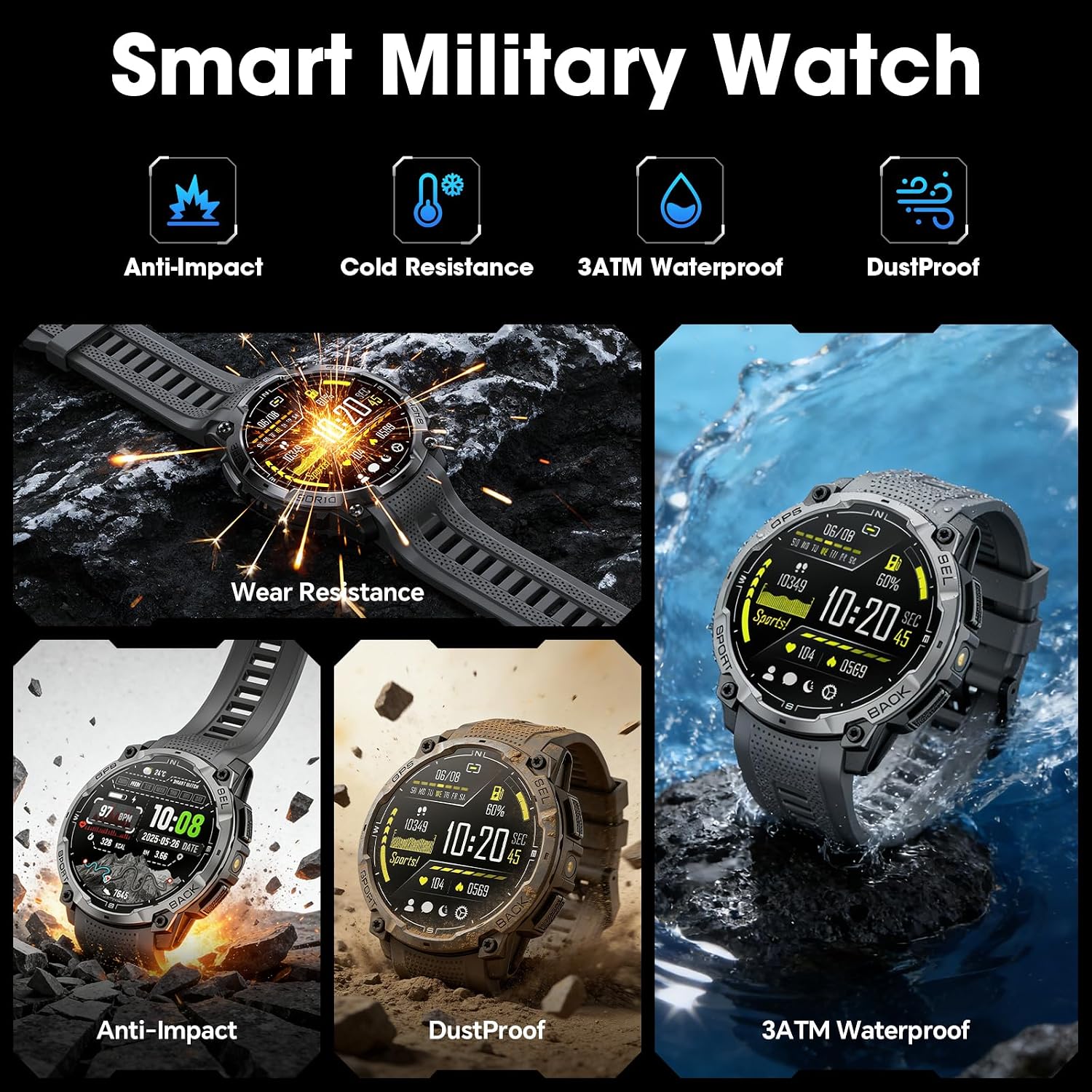 Thumbnail 5 de Joautrial Military Smart Watch for Men with GPS and 1.43" AMOLED