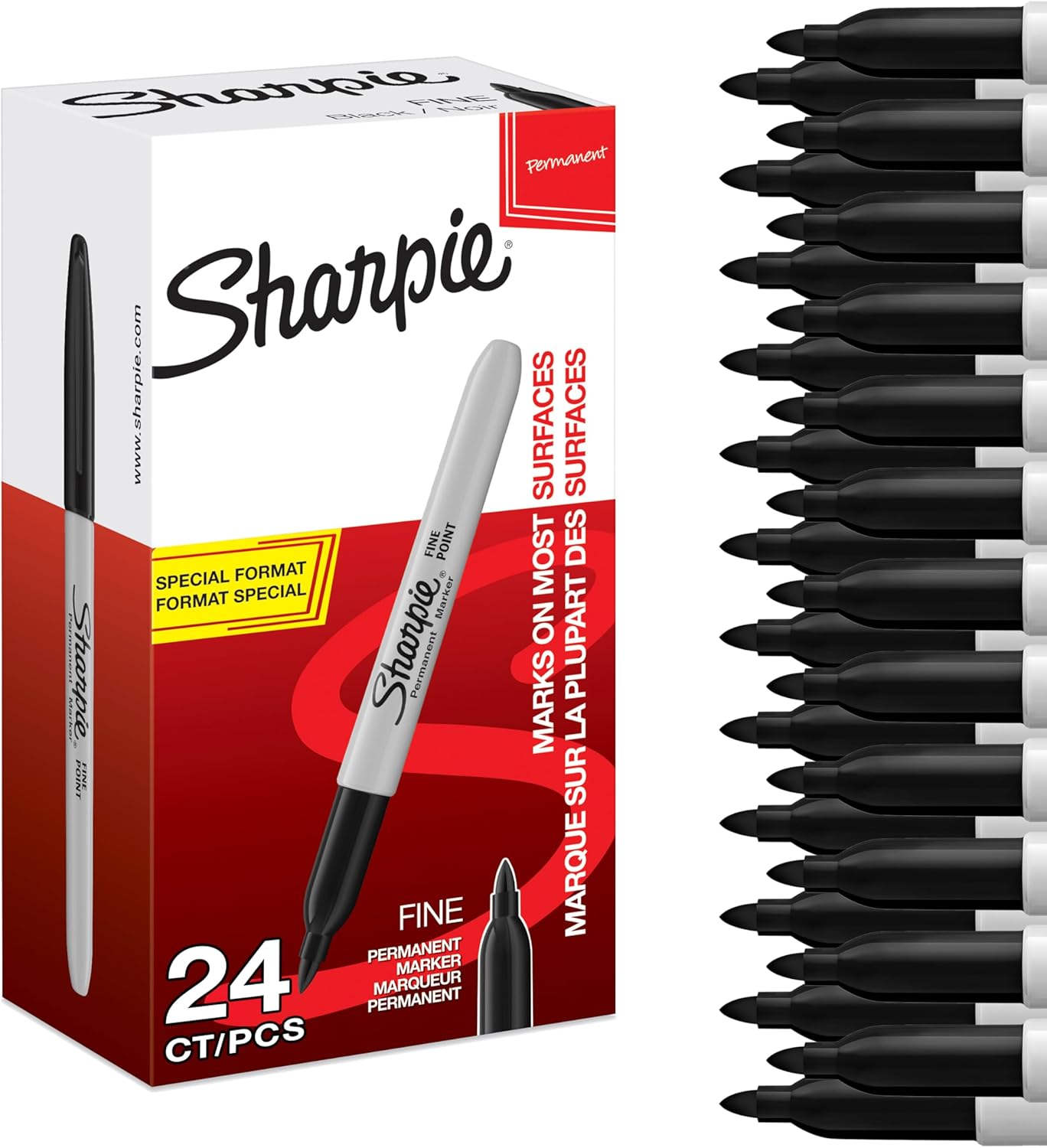 Detalle de Sharpie Permanent Markers, Fine Point, Black Ink – 24 Markers for Bold Details