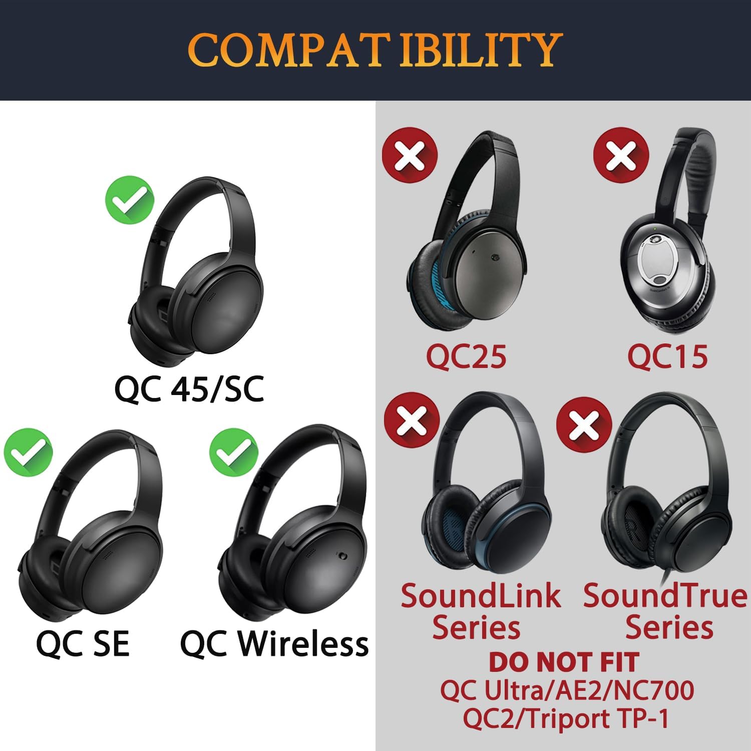 Thumbnail 1 de SOULWIT Professional Replacement Ear Pads for Bose QuietComfort 45 / QC SE (Black)