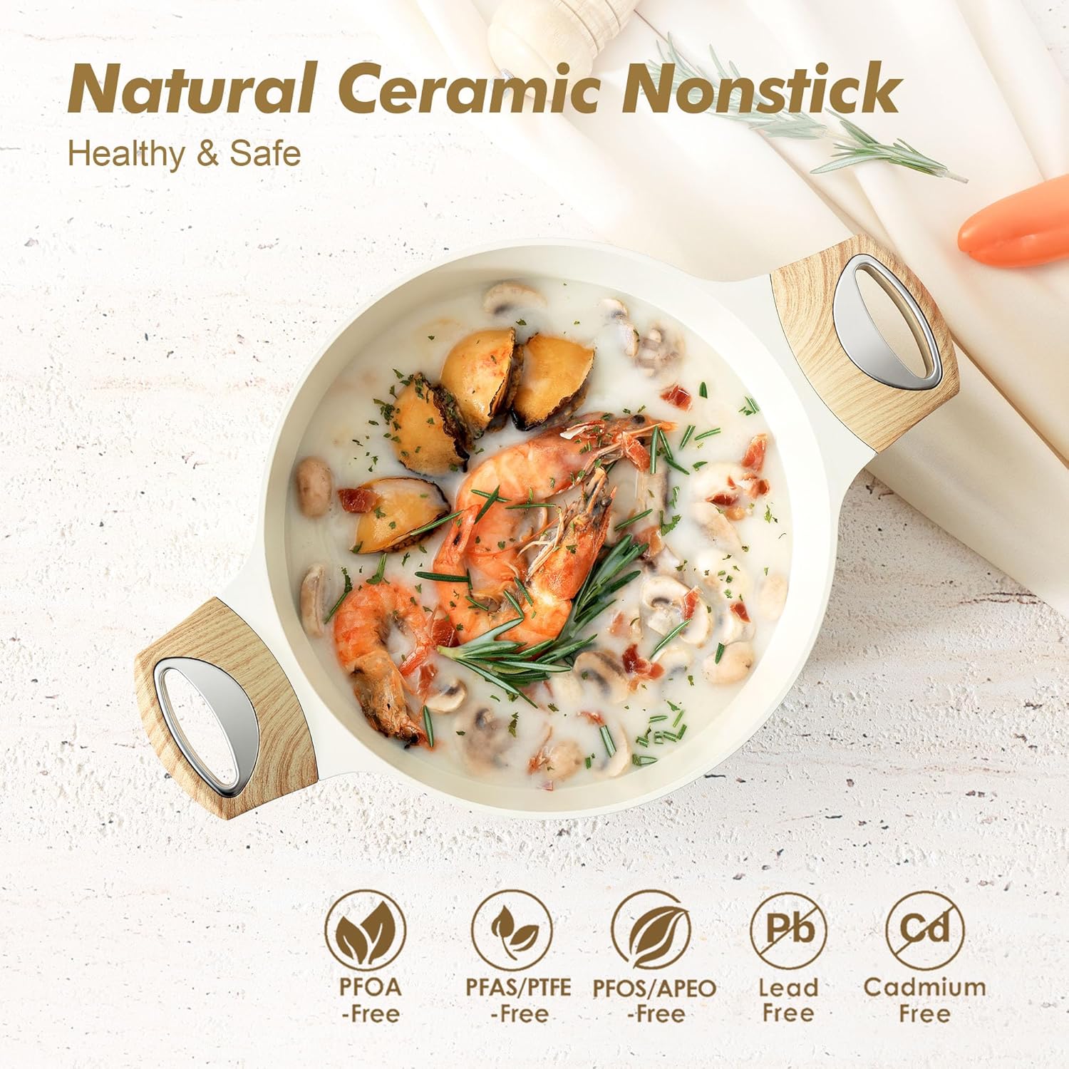 Thumbnail 2 de SENSARTE Ceramic Nonstick Stock Pot Set with Lid (4.5+6.6 QT) — PTFE/PFAS/PFOA Free, Induction Compatible
