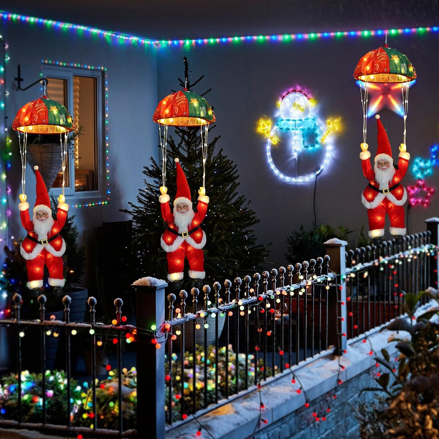 Detalle de Auting LED Fallschirm Weihnachtsmann Lichterkette – 8 Modi mit Timer und Speicherfunktion