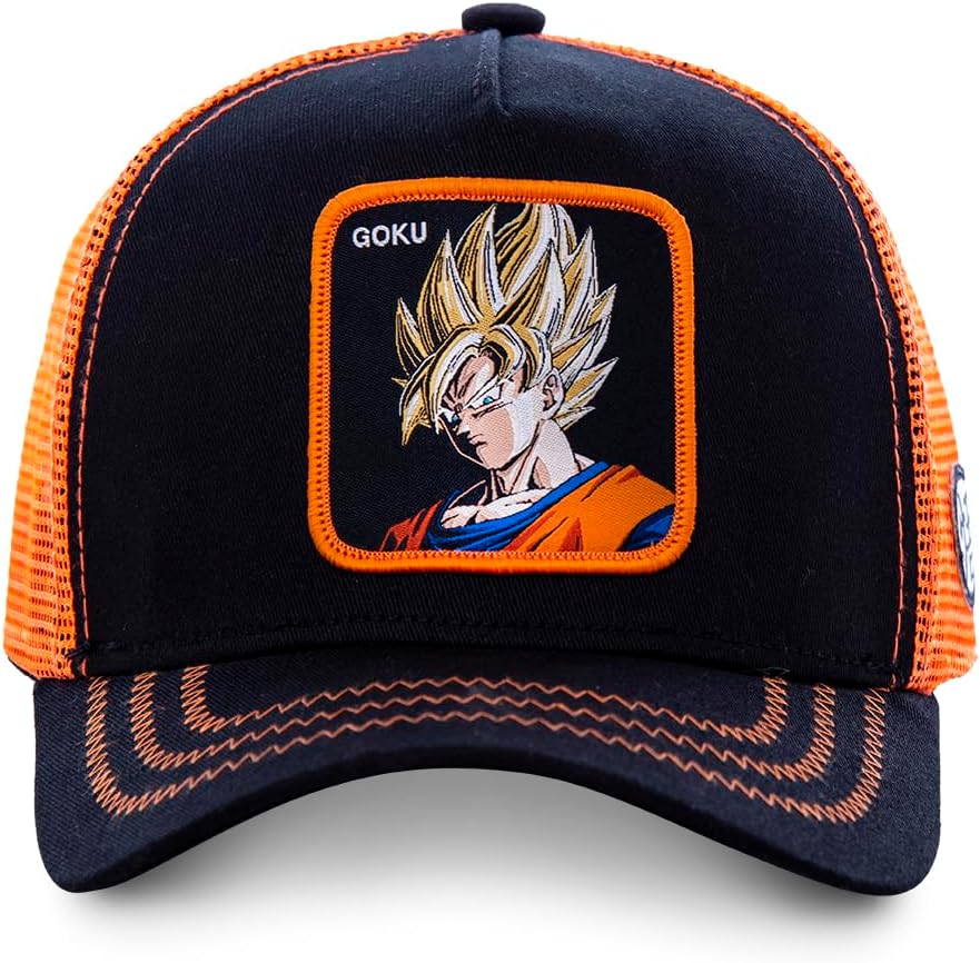 Detalle 2 de Capslab Casquette Junior Dragon Ball Z Goku Saiyen – Trucker snapback nero per giovani fan