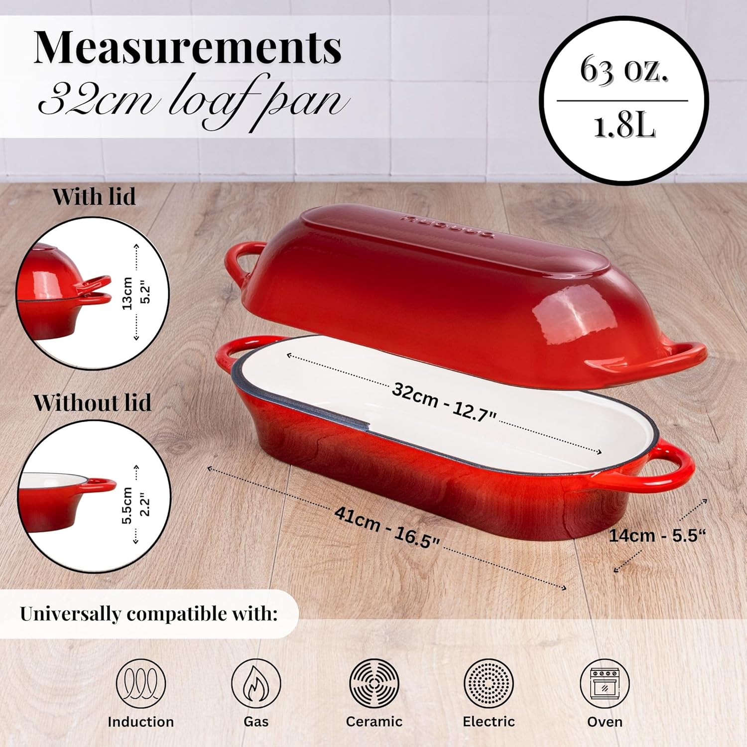 Thumbnail 1 de Nuovva enamelled cast iron bread loaf pot (rectangular red) – Dutch oven for sourdough, 32cm x 16cm