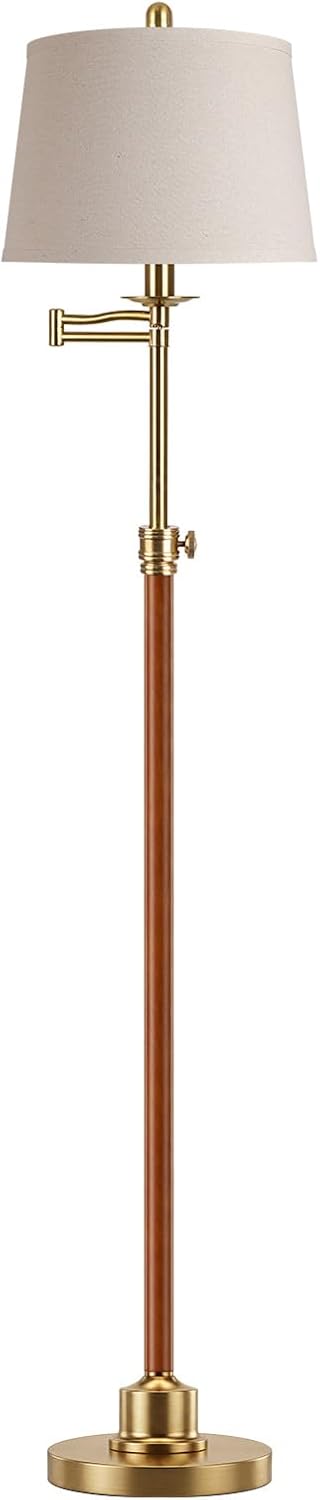 Detalle 2 de Vintage Walnut Gold Floor Lamp with 350° Swivel Arm and Adjustable Height