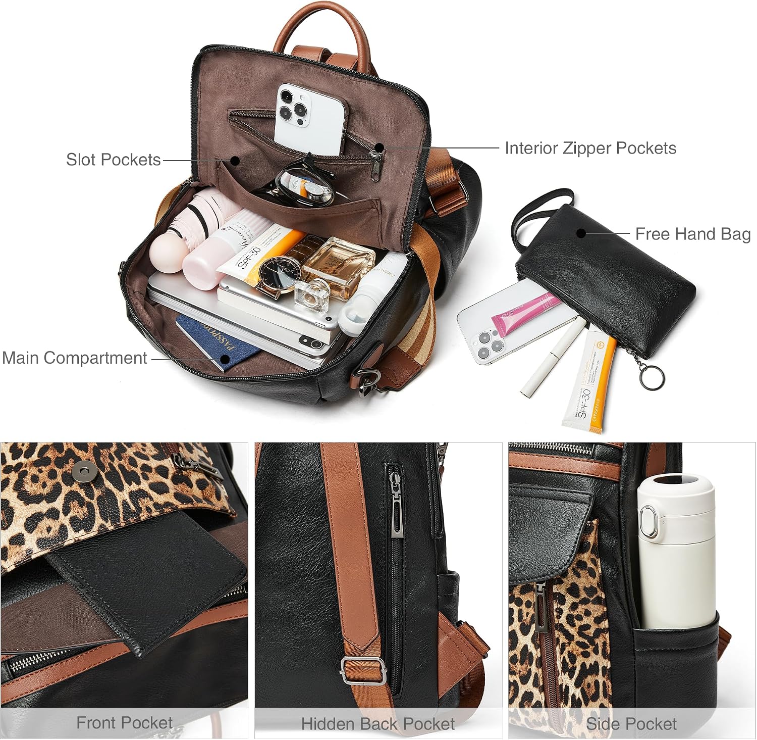 Detalle de Shrrie Damen-Rucksack aus veganem Leder (Vintage Dunkelgrün) mit Laptopfach bis 14 Zoll