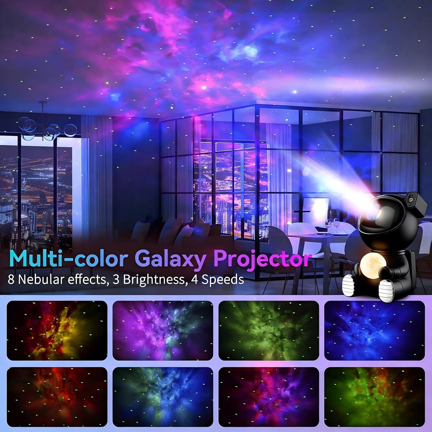 Thumbnail 1 de Aoshet LED Sternenhimmel Projektor mit Astronauten-Design, Fernbedienung & Timer (Schwarz)