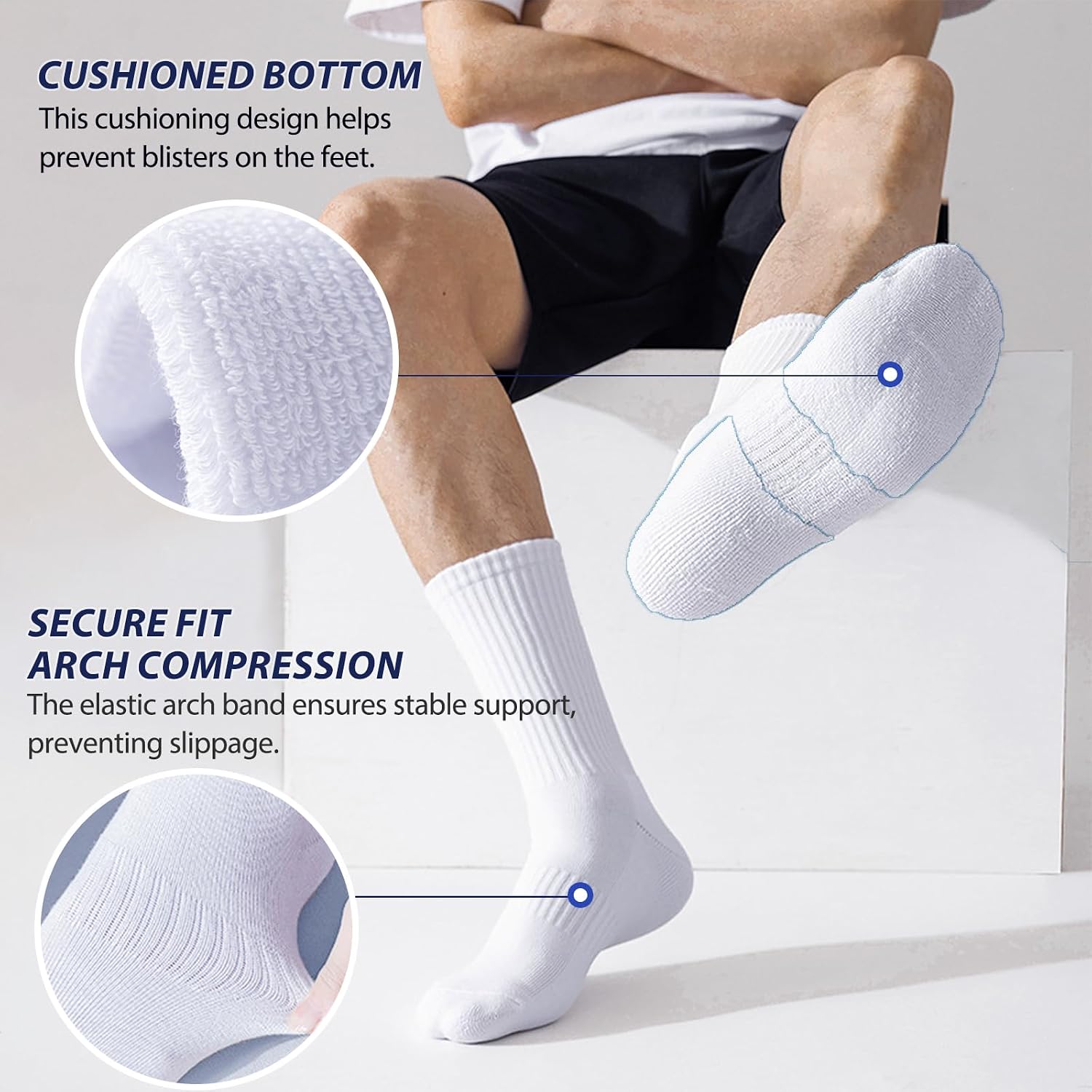 Thumbnail 4 de VoJoPi Men's Cushioned Crew Cotton Socks, 5 Pairs with Terry-Loop Footbeds