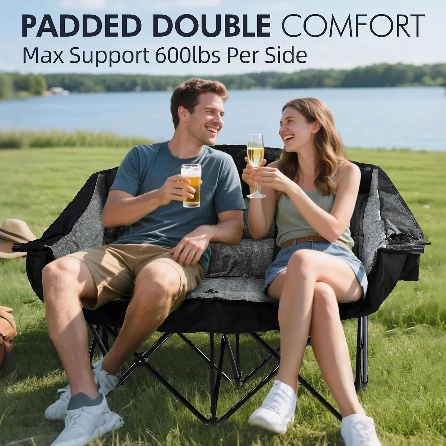 Thumbnail 1 de PUVASIA PW-224H1-Black Double Camping Loveseat, Padded and Foldable
