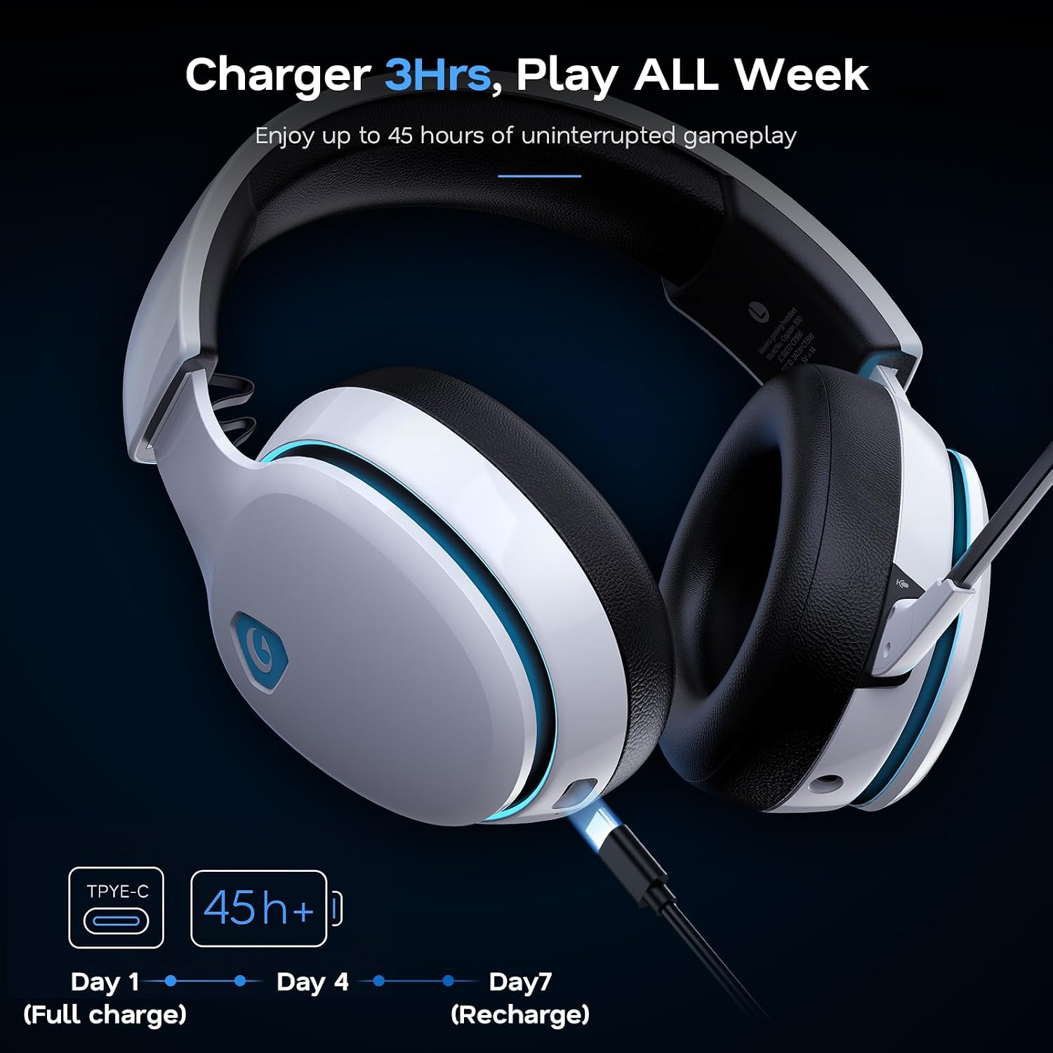 Detalle de AOC Captain 300 Wireless Gaming Headset, 2.4GHz, Bluetooth 6.0, 45-Hour Battery