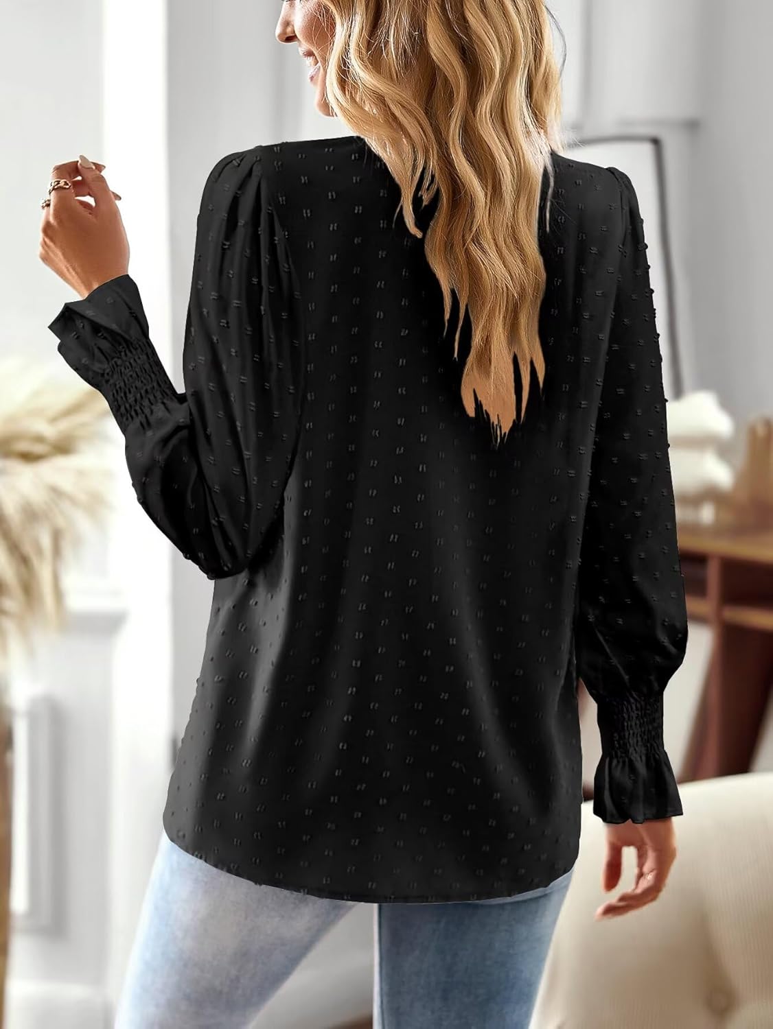 Thumbnail 2 de TUUHAW Langarmshirt Damen mit V-Ausschnitt und Häkelverzierung – Boho Longshirt für jeden Tag