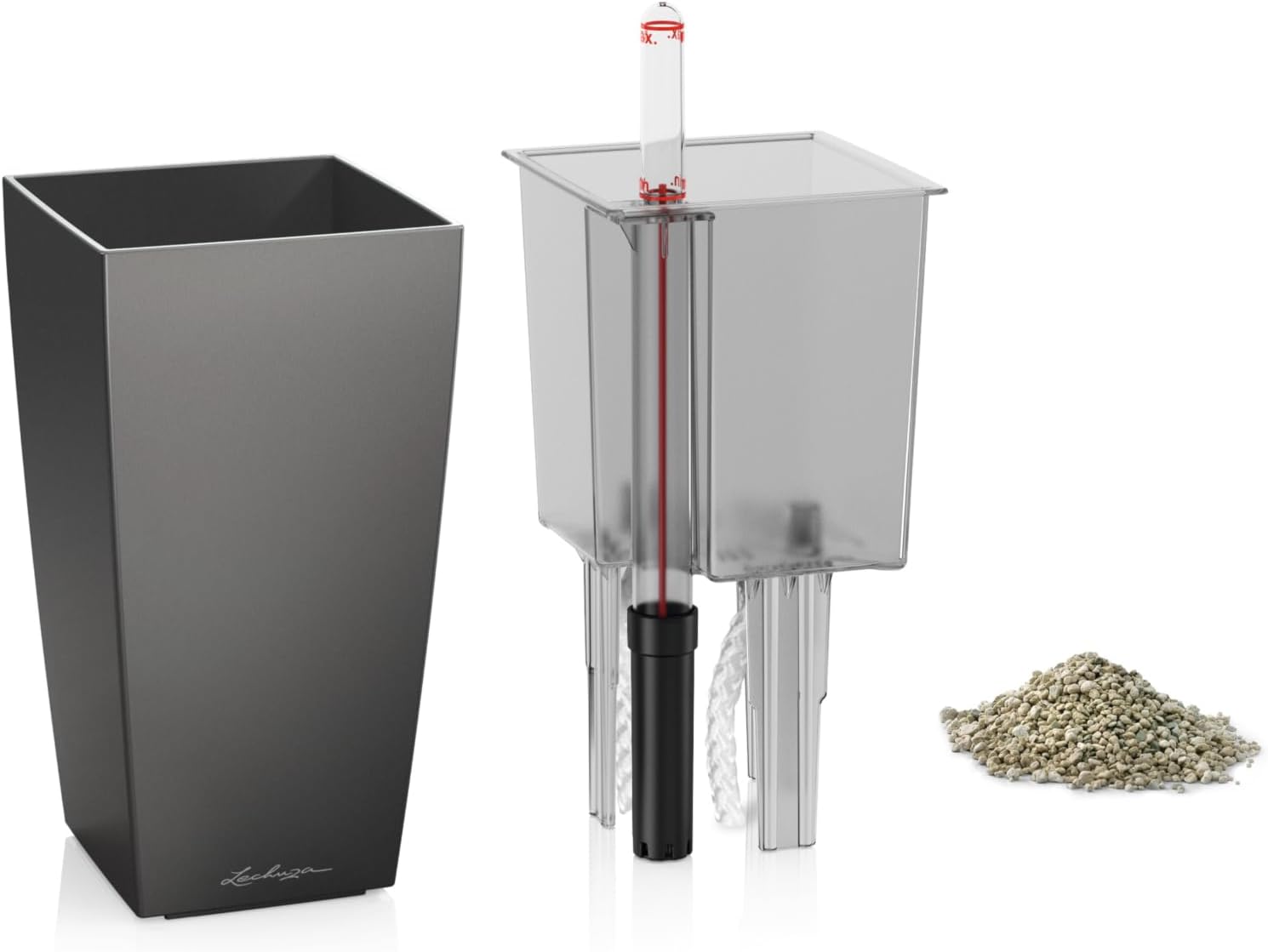 Detalle de LECHUZA Mini Cube 18123 planter, metallic anthracite with watering system