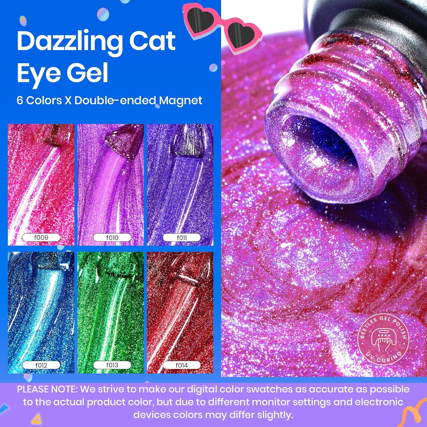 Detalle 2 de Beetles Cat Eye Gel Nail Polish Set (6 Colors) with Magnet Velvet Gel Kit