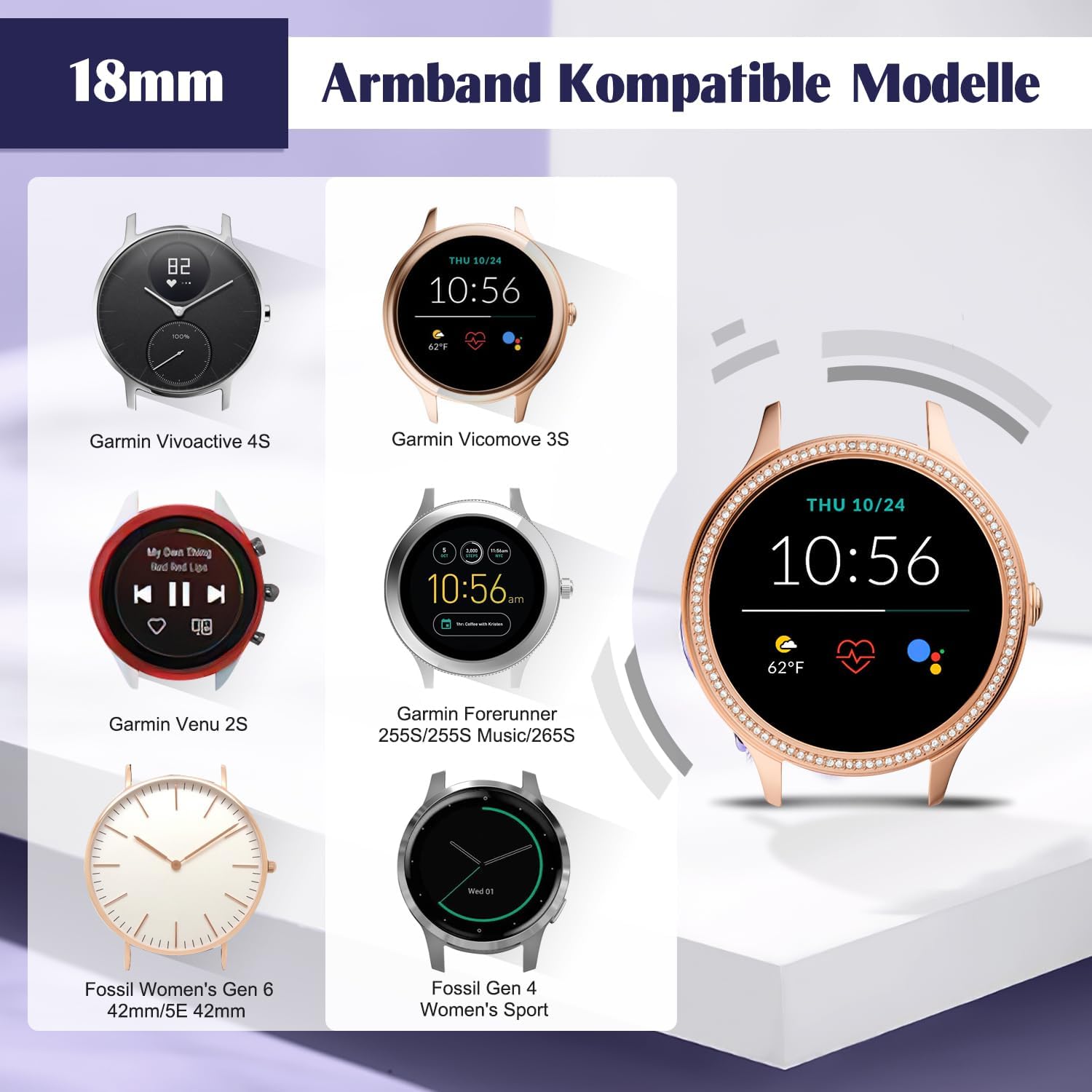 Thumbnail 1 de Vodtian 18 mm Nylon Armband mit Schnellverschluss – kompatibel mit Garmin Venu 2S/3S, Vivoactive 4S & mehr
