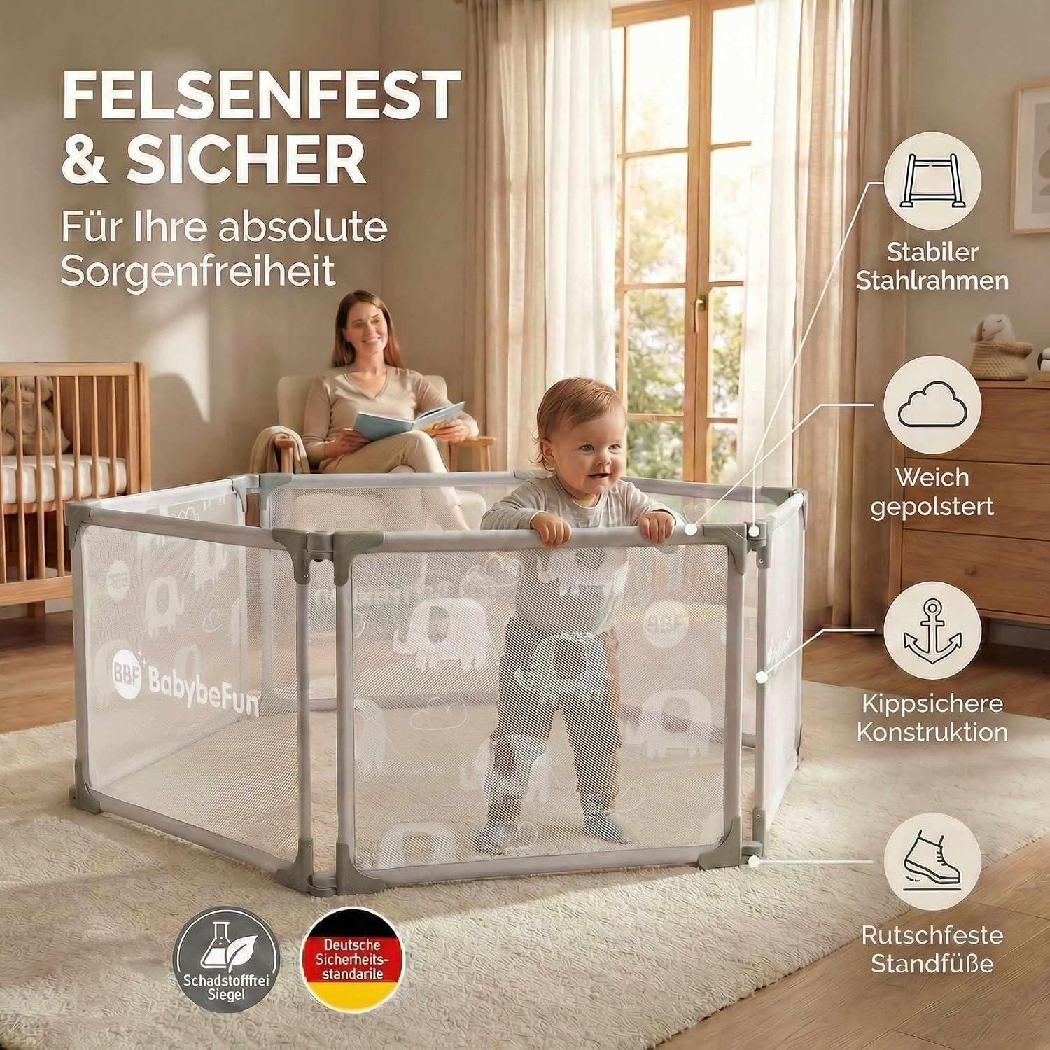 Thumbnail 3 de BabybeFun Laufstall Baby – 6-teilig & erweiterbar