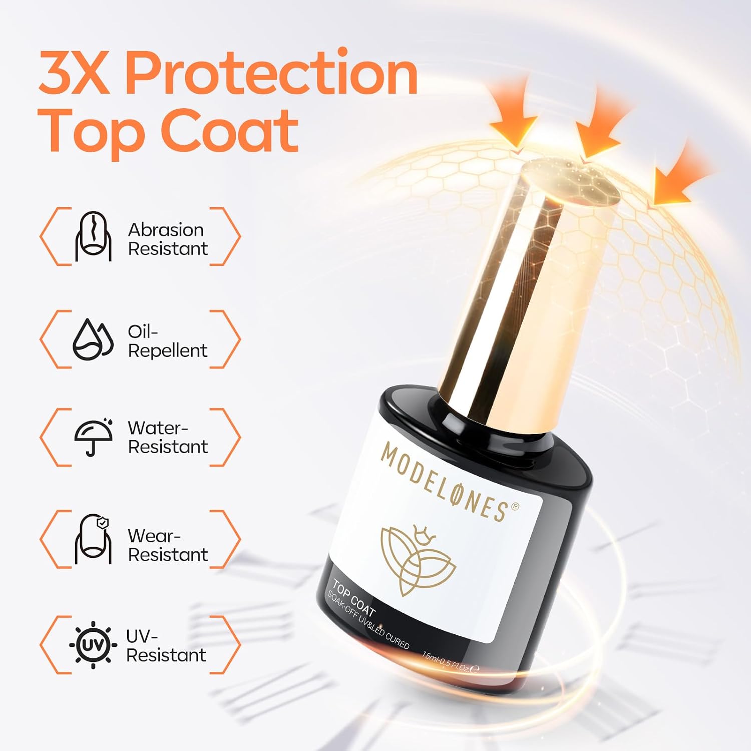 Detalle 1 de modelones Gel Nail Polish Top Base Coat Set (Silky Base + Extra Glossy No Wipe Top Coat), Clear Gel, 15 mL