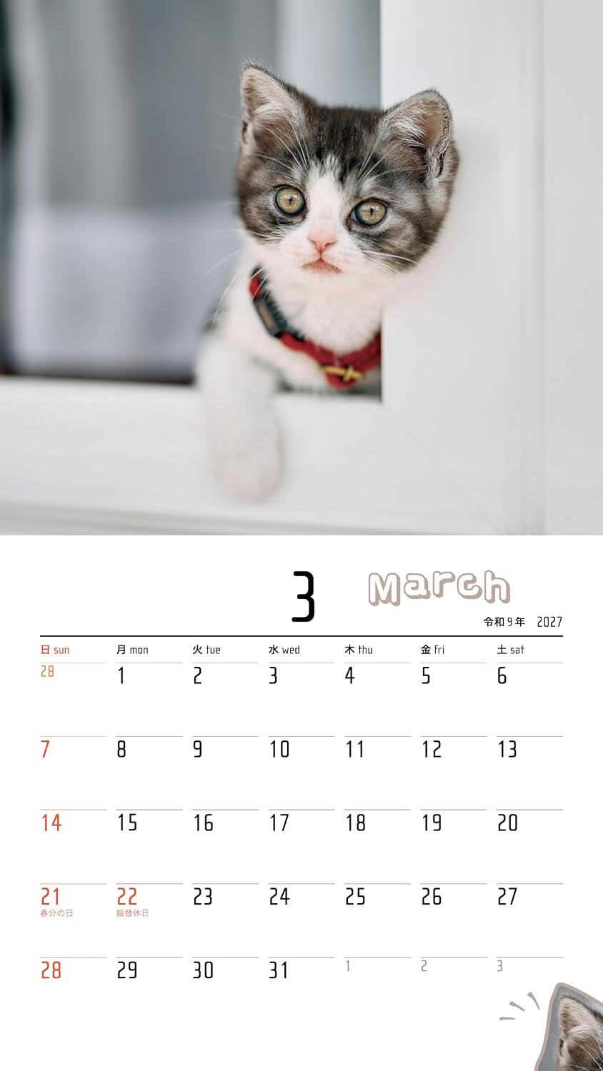Thumbnail 6 de 山と溪谷社 ヤマケイカレンダー2027 ちいさな ねこモフ 月めくり壁掛け・シール付き