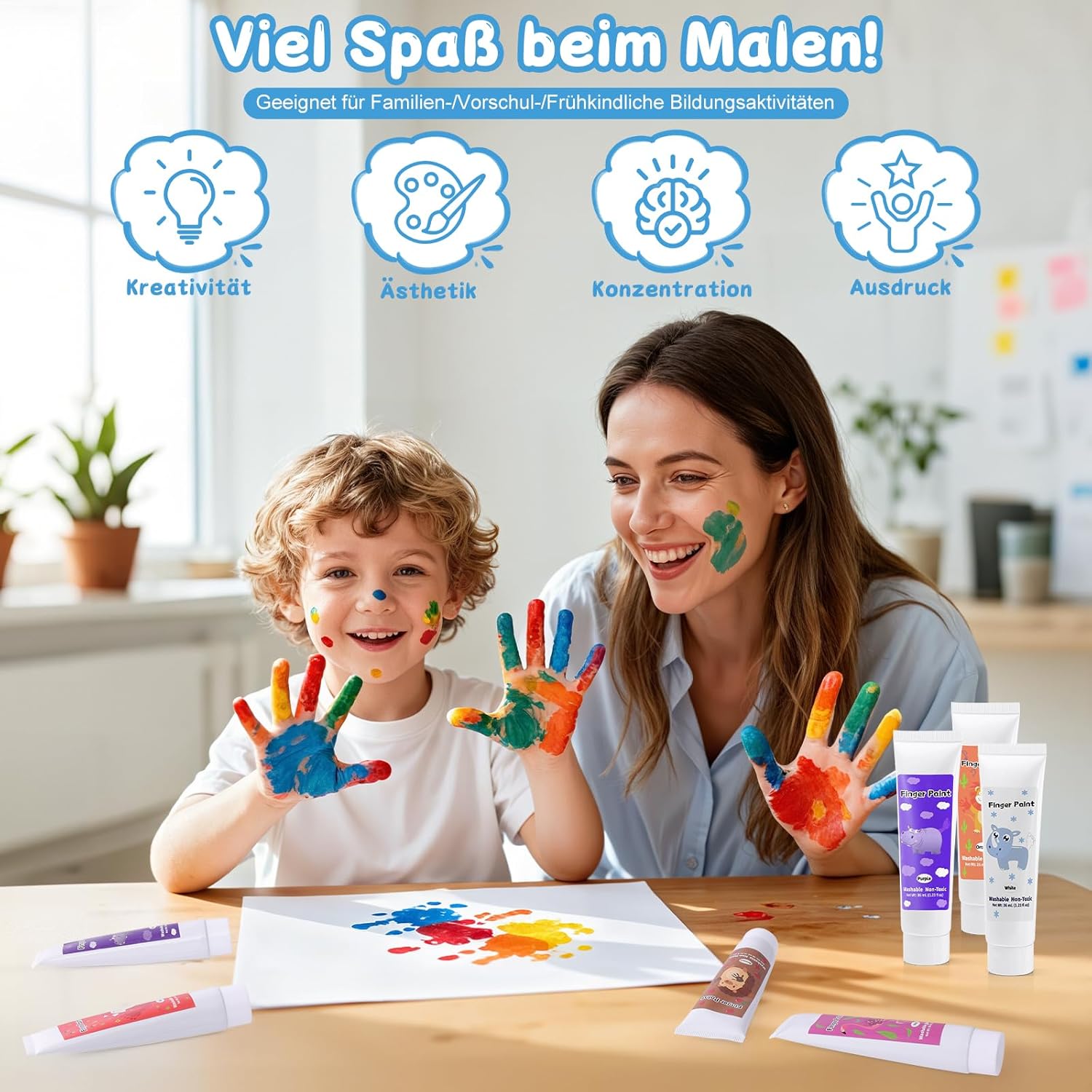 Thumbnail 4 de TOGOU2S Kinder-Fingerfarben-Set, 12 x 36 ml, ungiftig, waschbar (für Kleinkinder ab 1 Jahr)