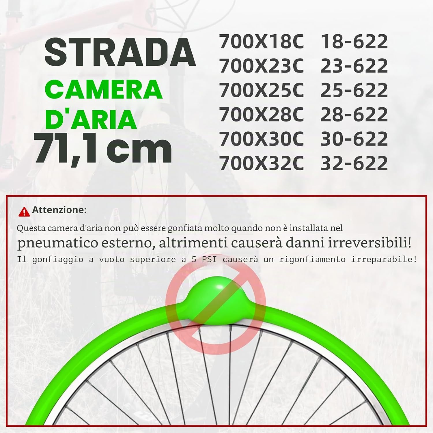 Detalle de CYCLAMI Camera d'aria in TPU per bici da strada 700C, 38 g, valvola in metallo 80 mm – kit 2 pezzi