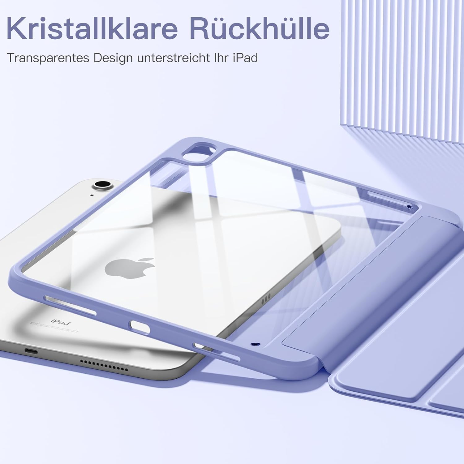 Thumbnail 1 de Vobafe Schutzhülle für iPad A16 (11. Generation 2025) & iPad 10. Generation 10,9" – mit Stifthalter, PC-Transparent, Lavendel