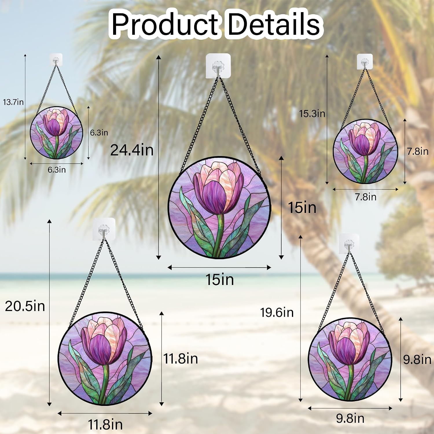 Detalle 2 de Purple Tulip Stained Glass Window Hanging Suncatcher, 9.8-Inch
