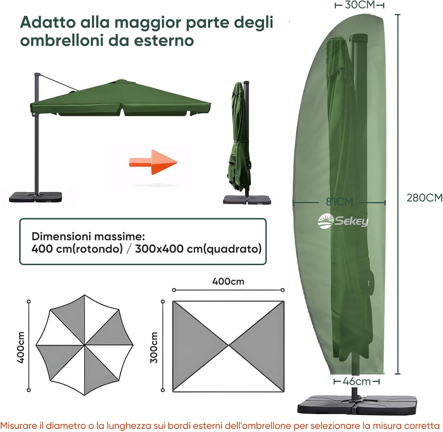 Detalle 2 de Sekey Custodia per Ombrello a Lampione con Manico – Copertura 280 × 30/81/46 cm, poliestere riciclato