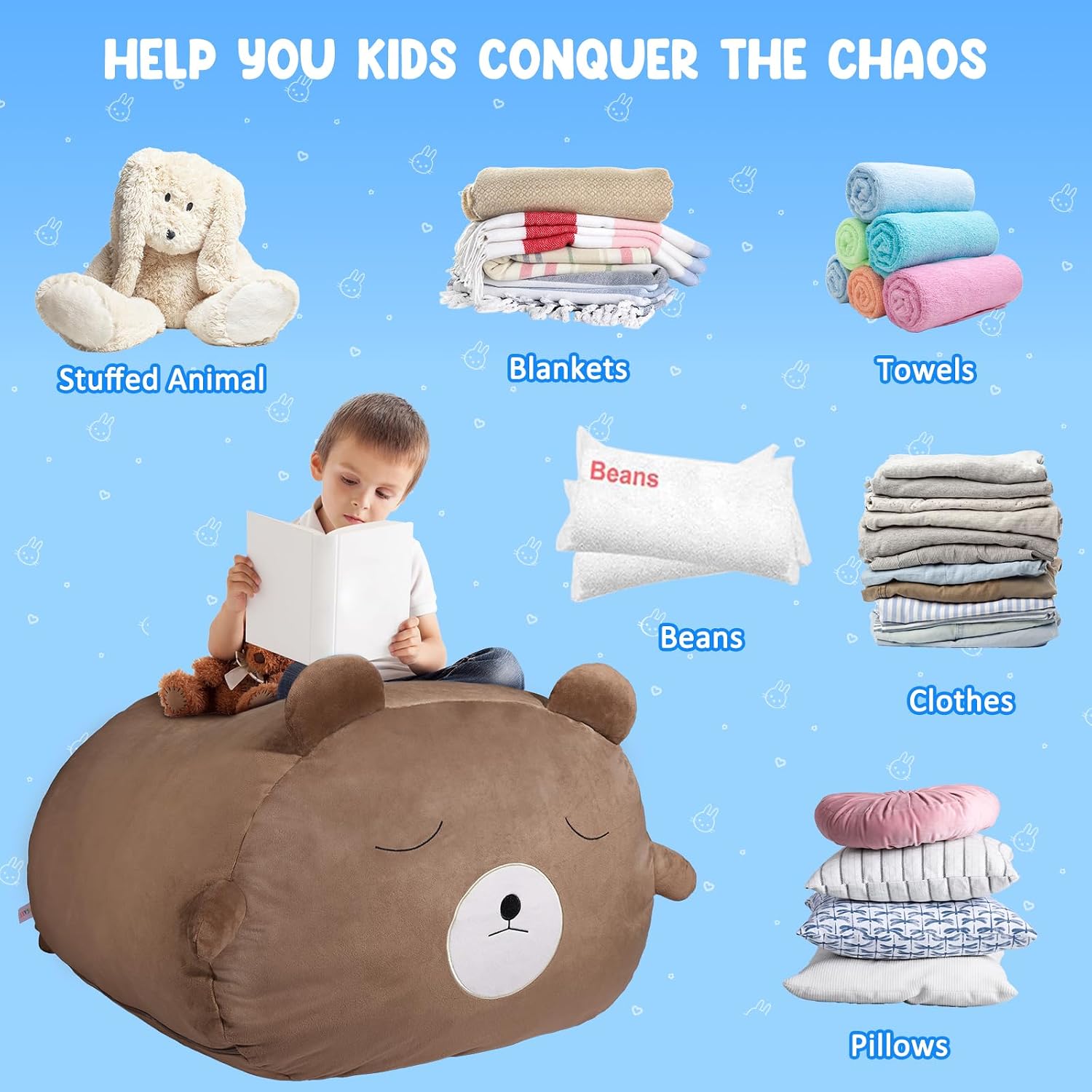 Thumbnail 5 de GAGAKU Pouf Peluche Orso Bruno 60x60 cm: organizza la cameretta e fa da pouf