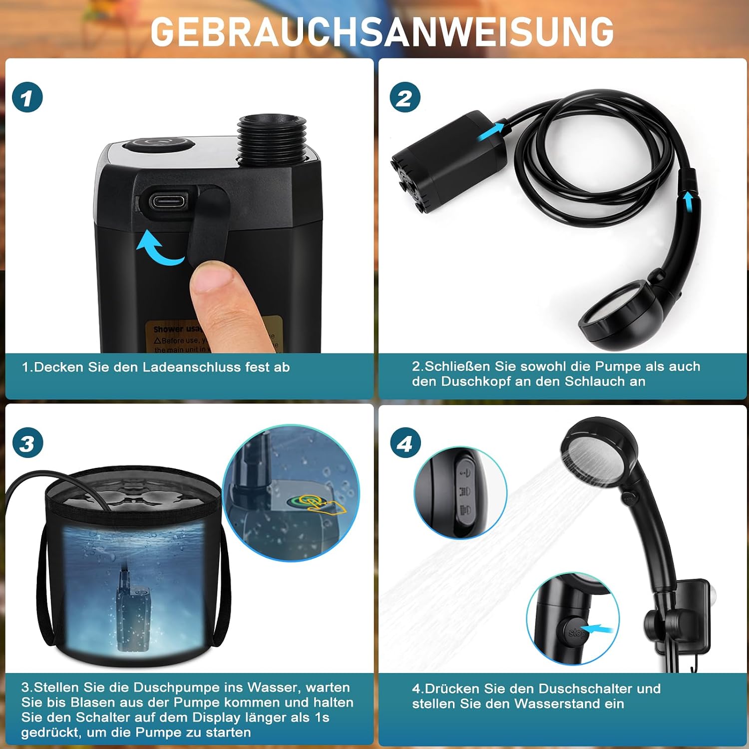 Thumbnail 4 de Spopal Campingdusche Tragbare – 20L Klappbarer Eimer, 6000mAh Akku, 4Duschmodi, IPX7 Outdoor-Dusche