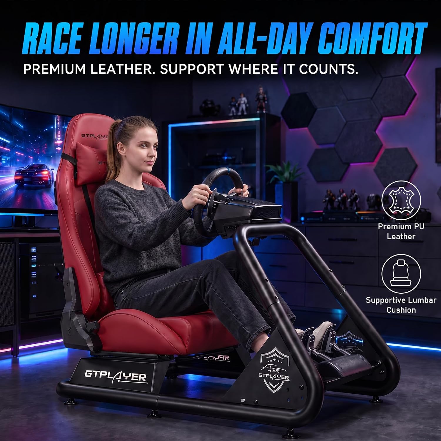 Detalle 2 de GTPLAYER JY-GTS03 Racing Simulator Cockpit with Bluetooth Speakers and Reclining Seat